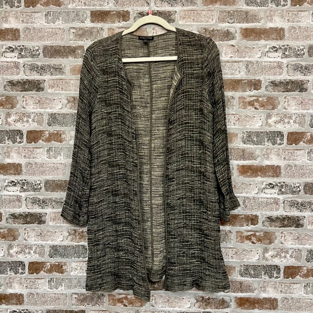 Eileen Fisher Linen Blend Open Front Cardigan Duster‎ Lightweight S/P